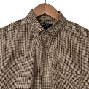 Cremieux 38 Collection Mens Large Brown Tan Plaid Button Down Shirt Long Sleeve